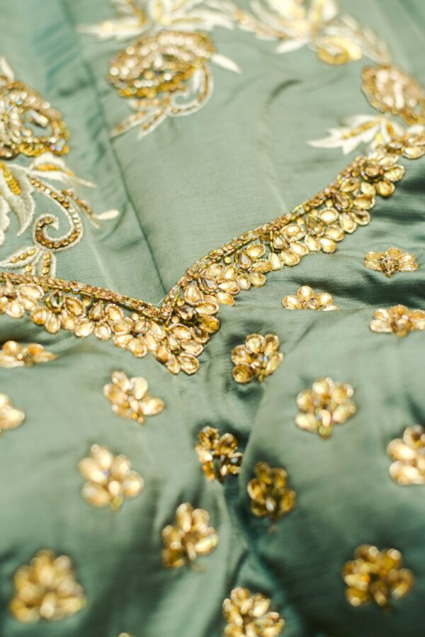 Green with floral design lehenga - Image 4
