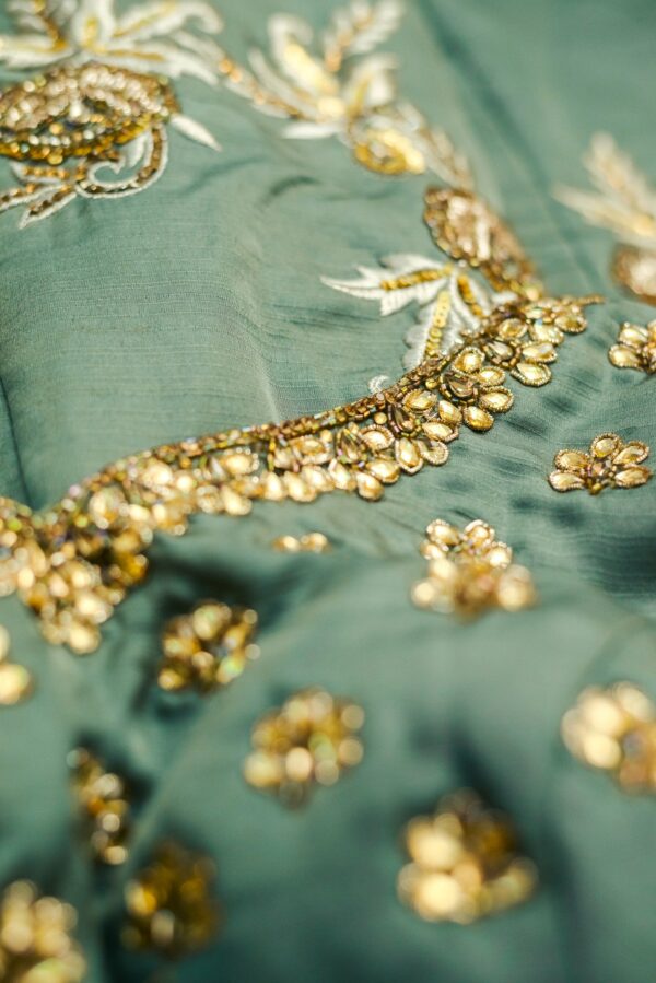 Green with floral design lehenga - Image 5