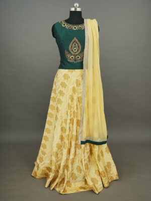 Green top with Half white lehenga