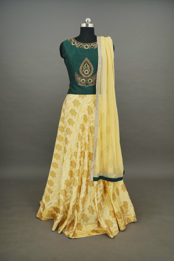 Green top with Half white lehenga