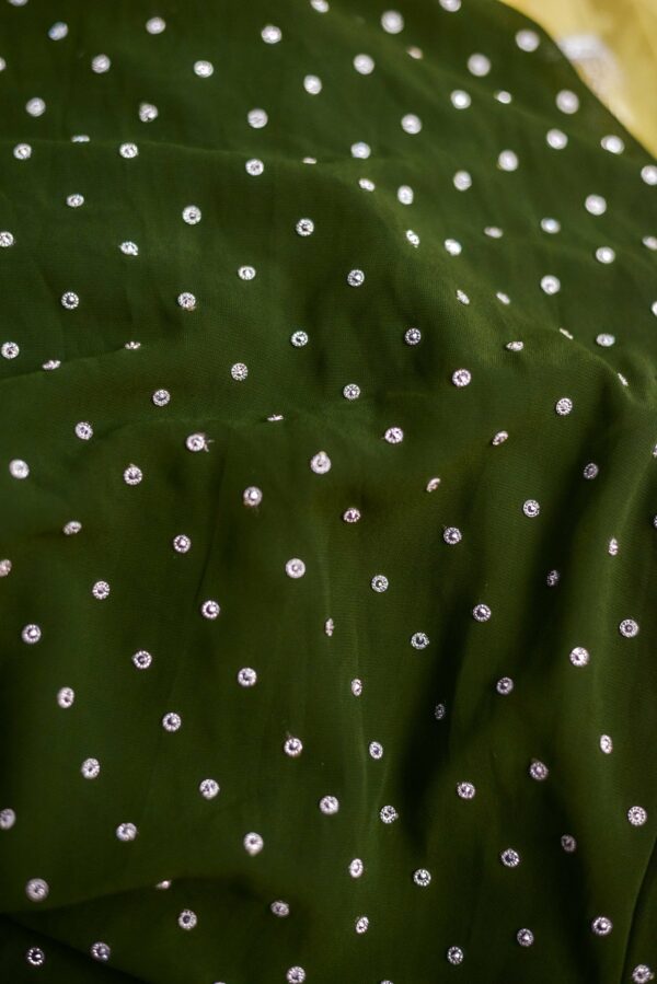 Green lehenga with Silver colour design and beige shawl - Image 4
