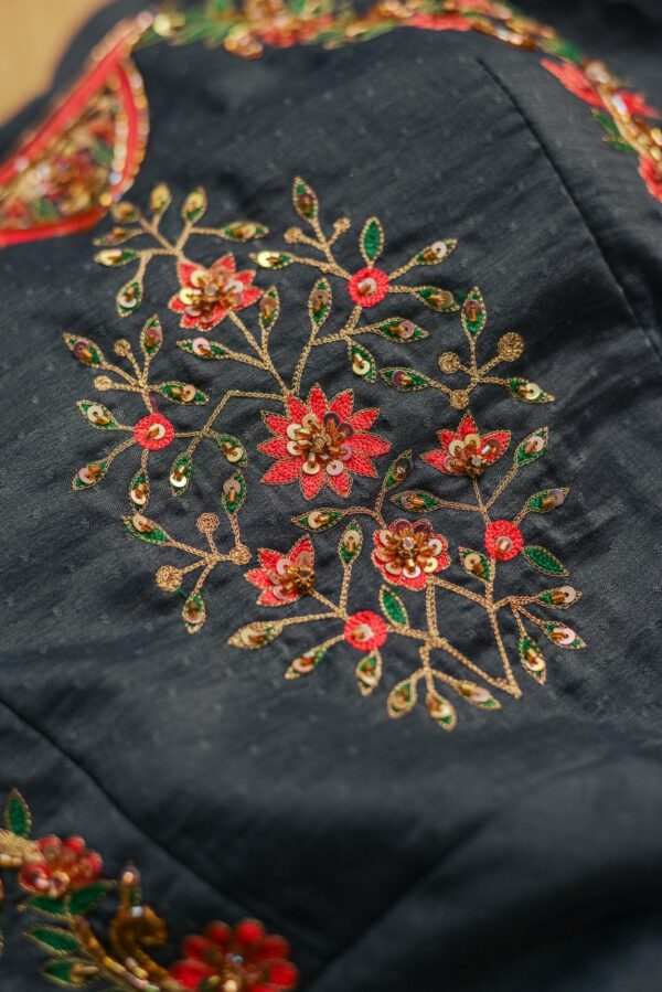 Grey lehengas with floral design and Red shawl - Image 2