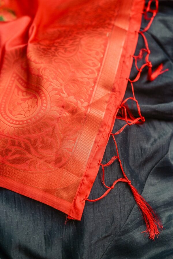 Grey lehengas with floral design and Red shawl - Image 4