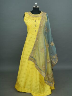 Lemon yellow with red dot design lehenga