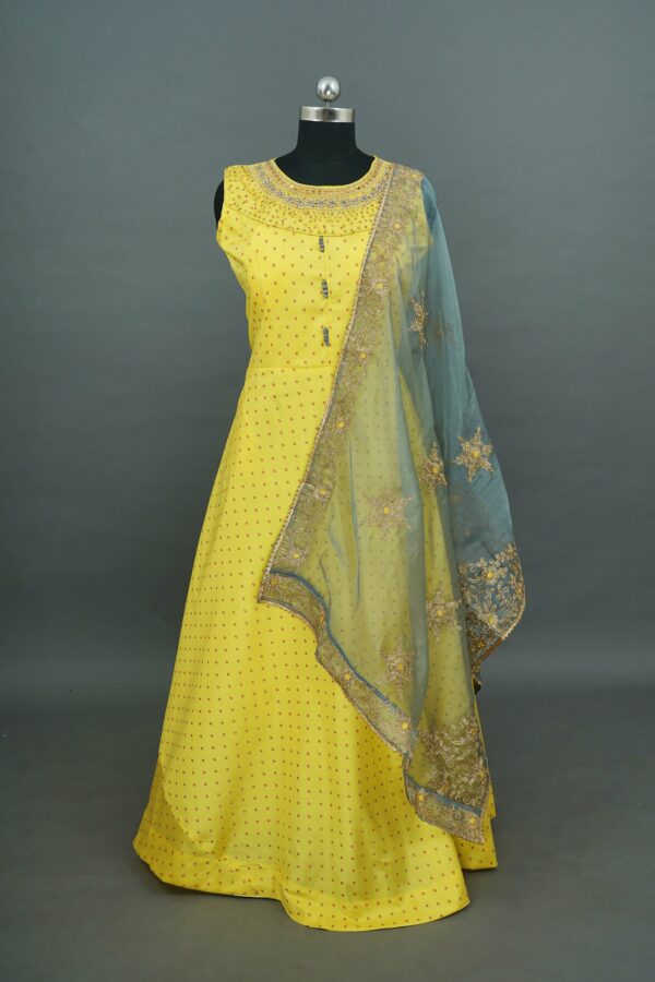 Lemon yellow with red dot design lehenga