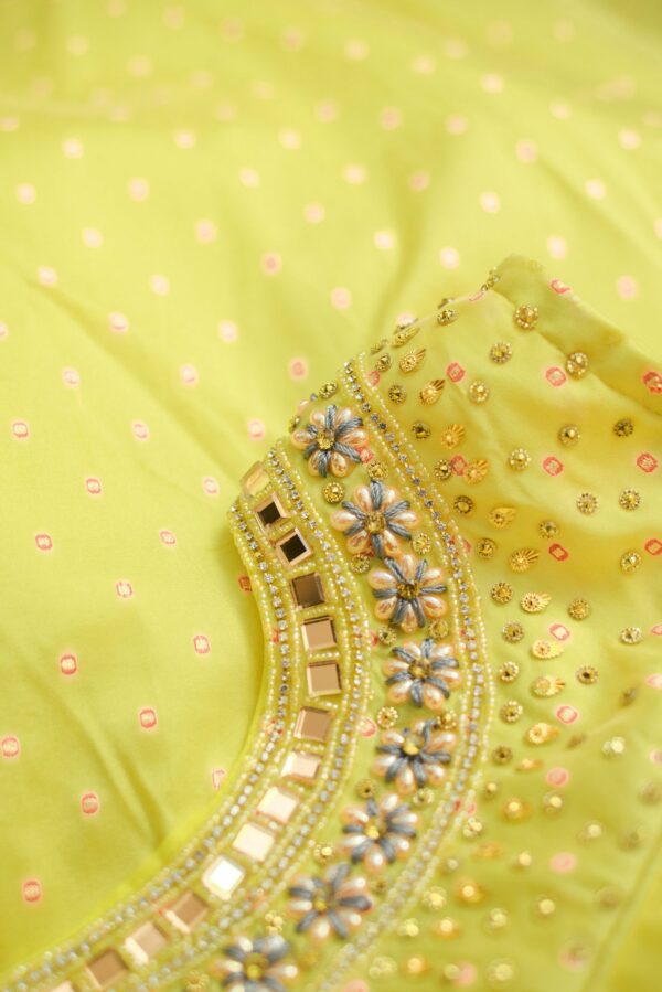 Lemon yellow with red dot design lehenga - Image 2