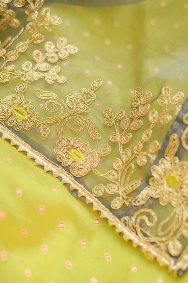 Lemon yellow with red dot design lehenga - Image 5