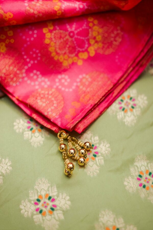 Light Green floral design with red shawl Lehenga - Image 2