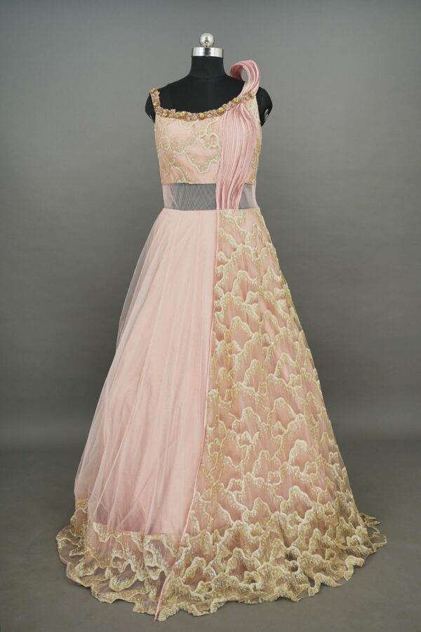 Light Pink with net bottom and golden design Lehenga