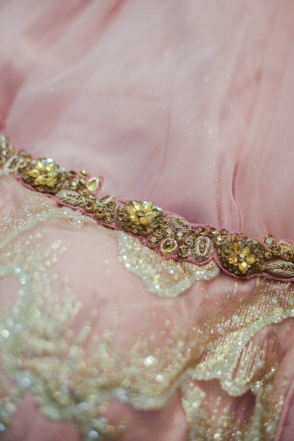 Light Pink with net bottom and golden design Lehenga - Image 2