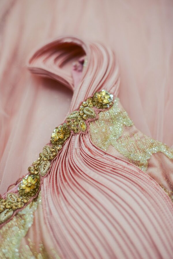 Light Pink with net bottom and golden design Lehenga - Image 3