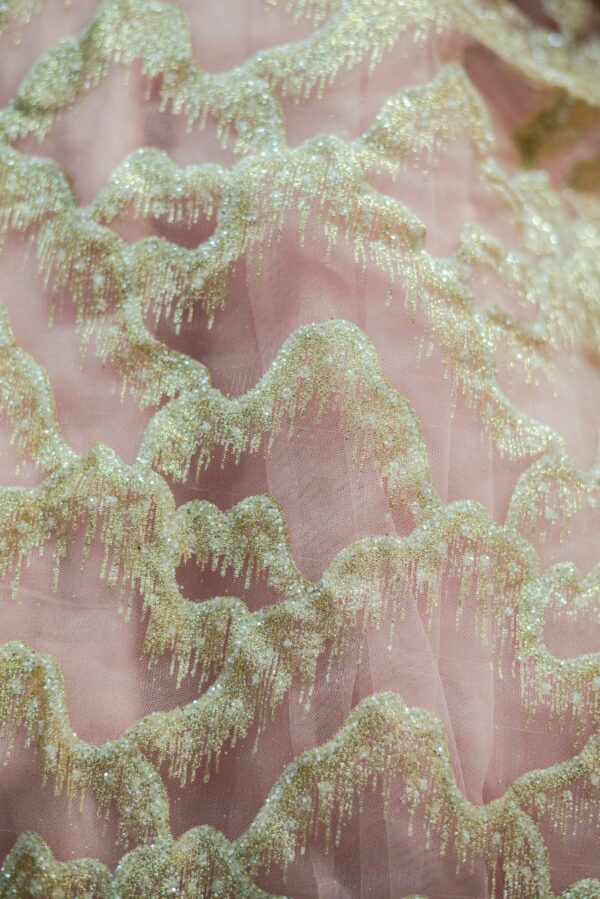 Light Pink with net bottom and golden design Lehenga - Image 4