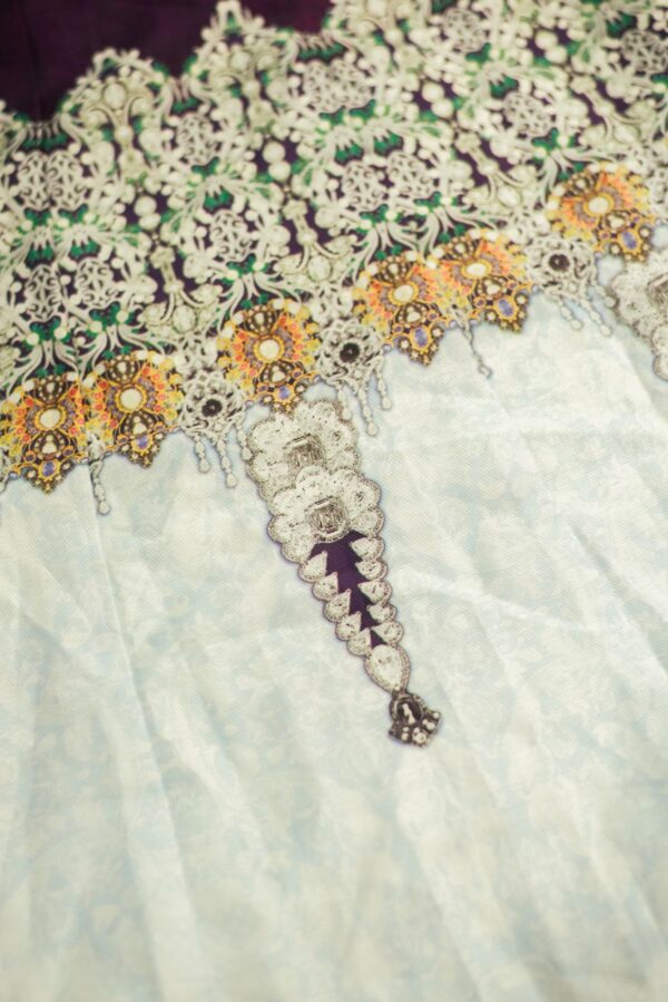 Magenta top and white bottom with multi colour design lehenga - Image 2