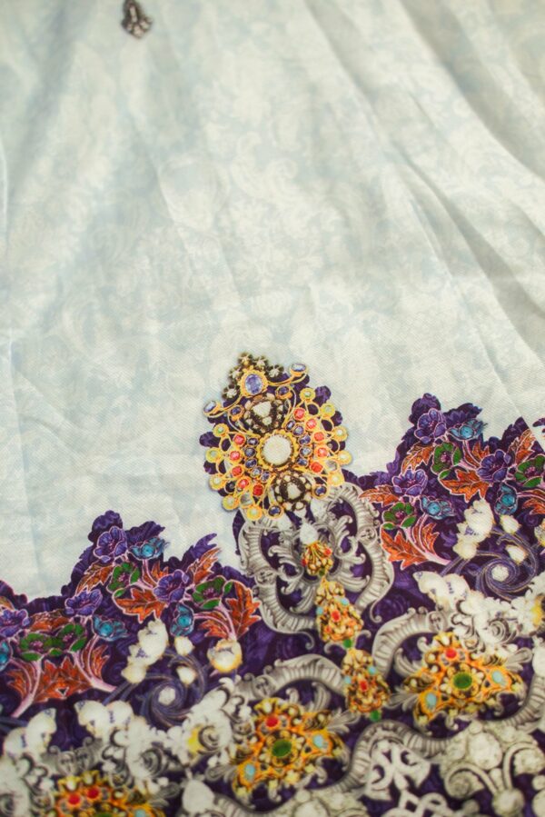 Magenta top and white bottom with multi colour design lehenga - Image 3