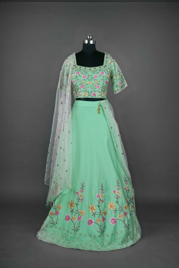 Mint green lehenga with Floral top and bottom