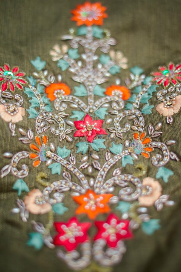 Olive green lehenga with half white shawl - Image 2