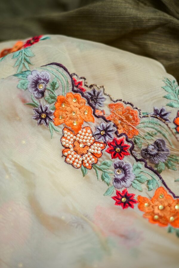 Olive green lehenga with half white shawl - Image 5