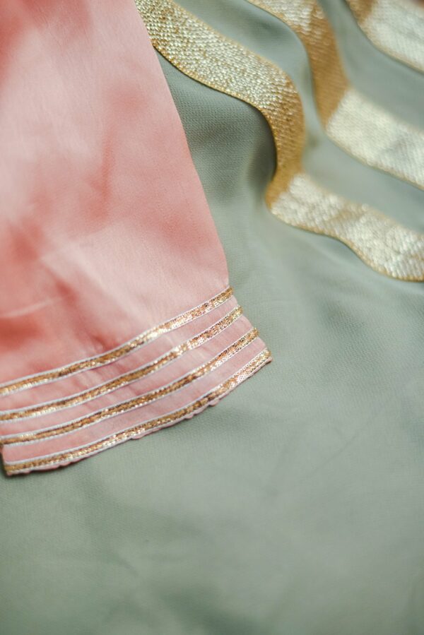 Olive green full top with Beige coat Lehenga - Image 3