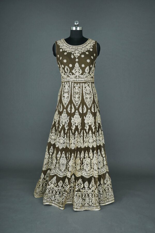 Olive Green with White embroidery Lehenga
