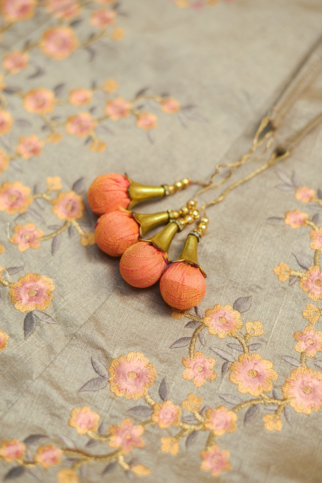 Orange top with light grey floral design bottom lehenga - Image 2