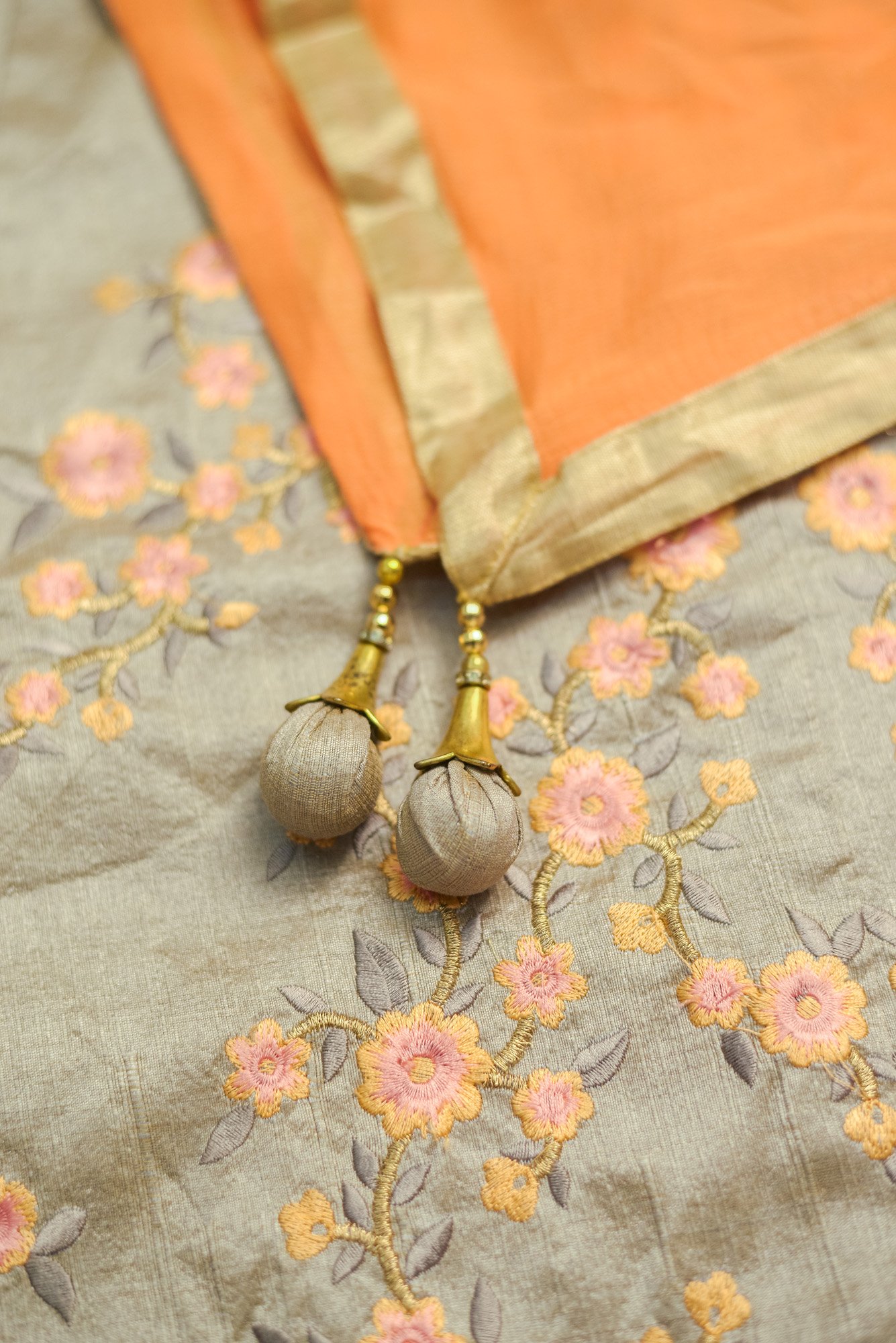 Orange top with light grey floral design bottom lehenga - Image 4