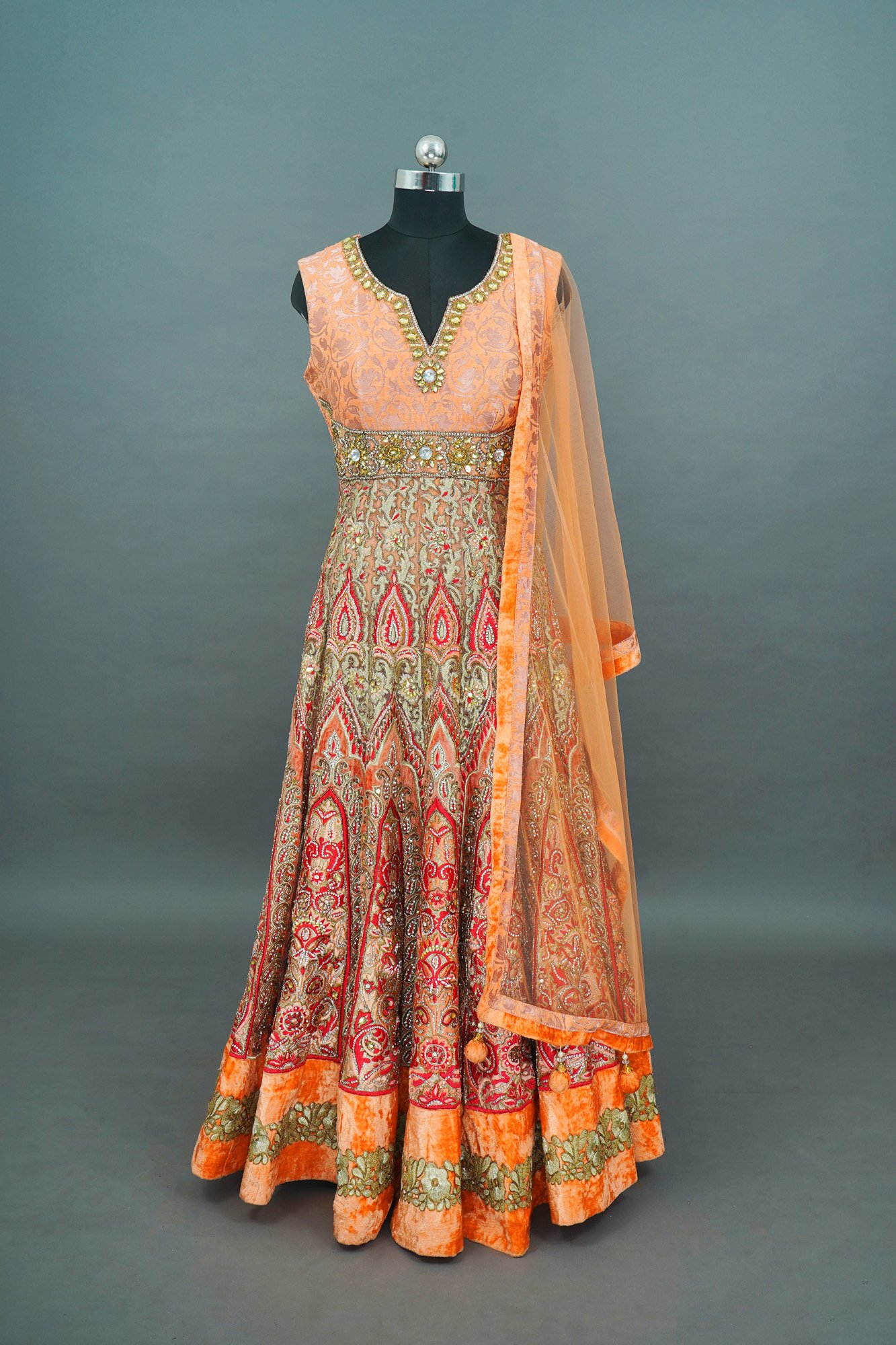 Orange Lehenga with Floral bottom design
