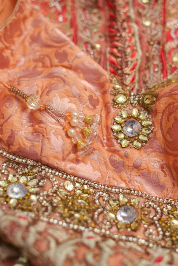 Orange Lehenga with Floral bottom design - Image 3