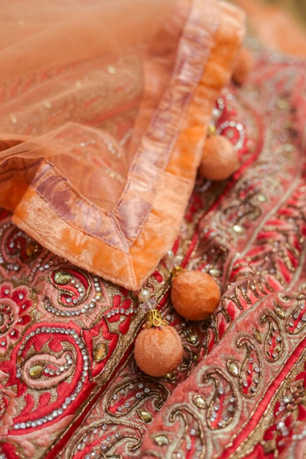 Orange Lehenga with Floral bottom design - Image 5