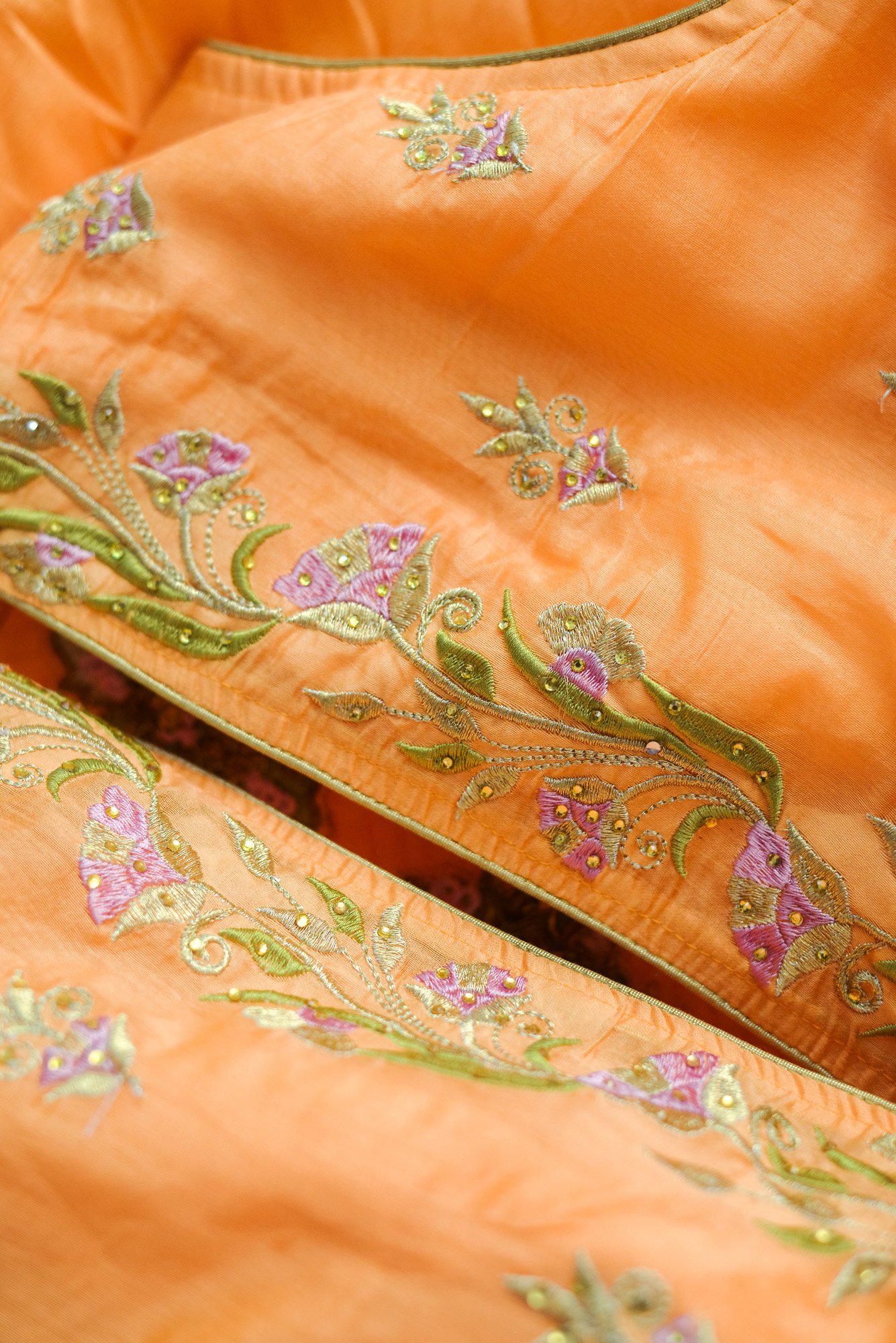 Orange with Floral coat design - Image 3