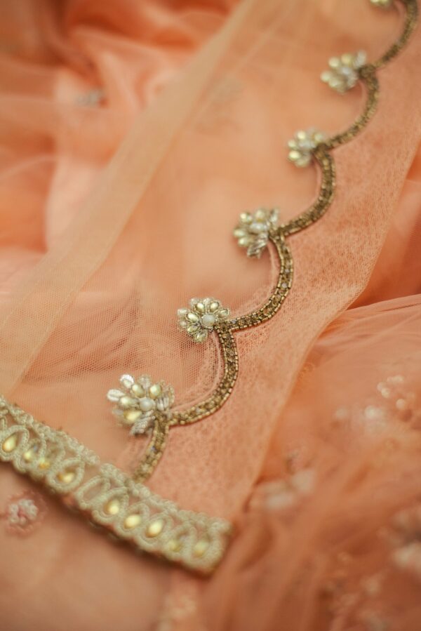 Orange Lehenga with Floral design - Image 4