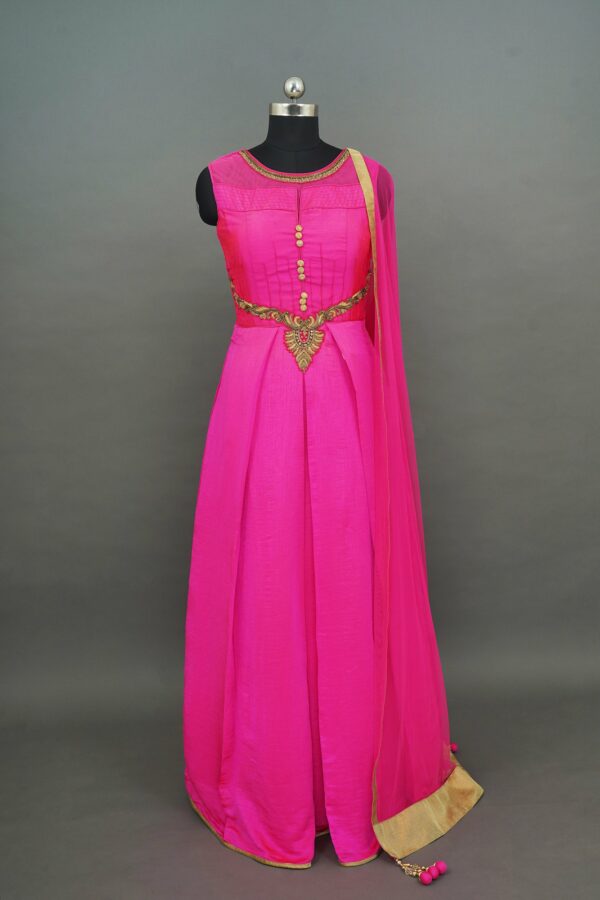 Pink lehenga with gold line bottom
