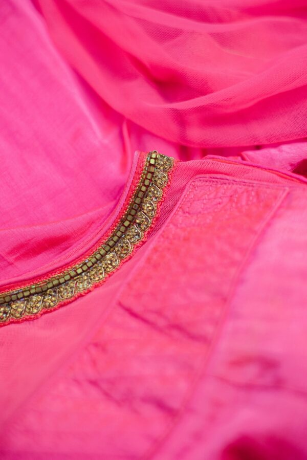 Pink lehenga with gold line bottom - Image 4