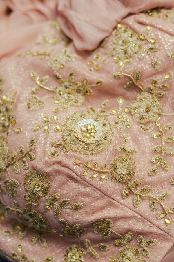 Pink floral top lehenga with net bottom - Image 3