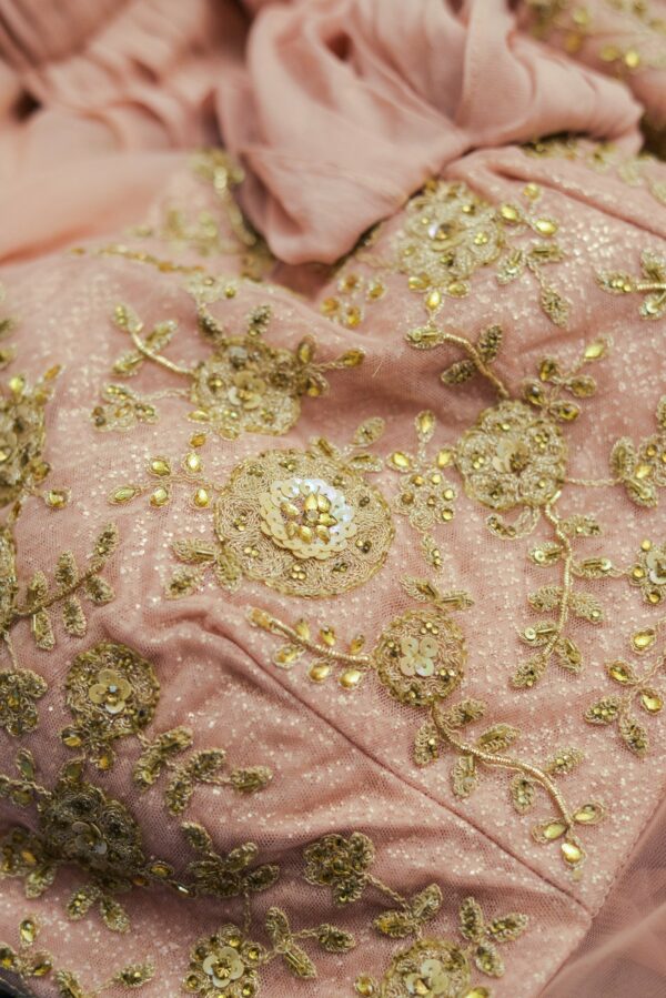 Pink floral top lehenga with net bottom - Image 4