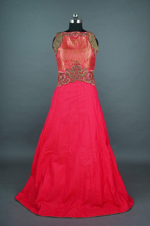 Red lehenga with design on top