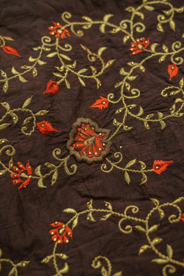 Red floral design top with Brown Bottom lehenga - Image 2
