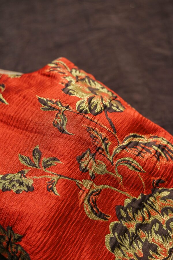 Red floral design top with Brown Bottom lehenga - Image 3