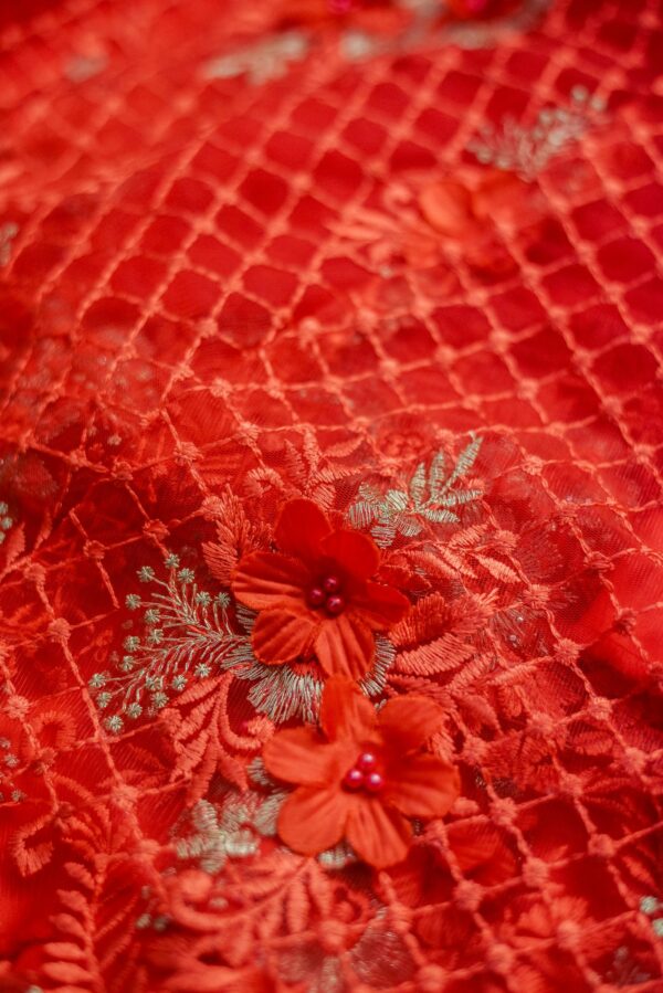 Red floral net design lehenga - Image 3