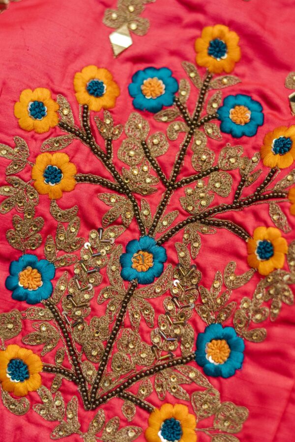 Red floral top with half white bottom lehenga - Image 2