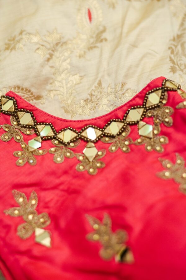 Red floral top with half white bottom lehenga - Image 3