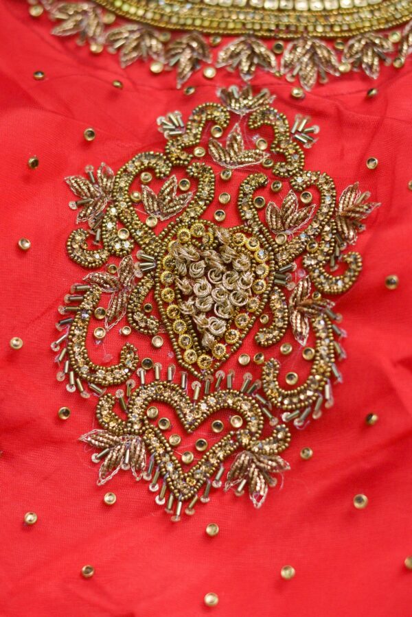 Red top with half white floral design bottom lehenga - Image 3