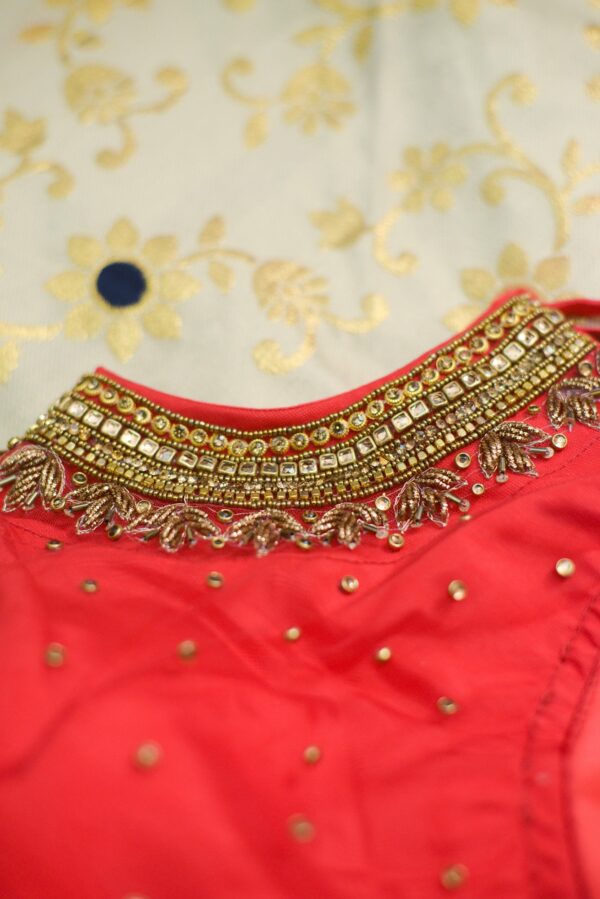 Red top with half white floral design bottom lehenga - Image 4