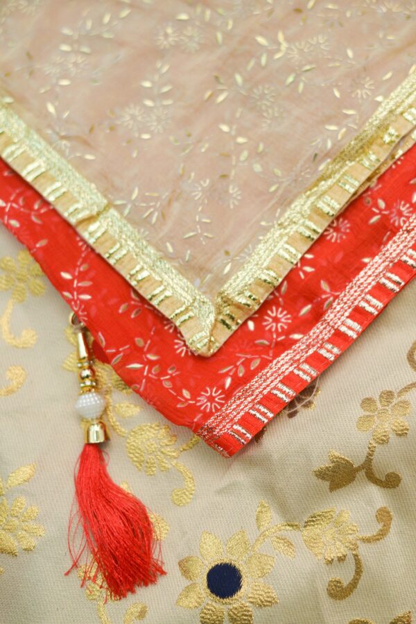 Red top with half white floral design bottom lehenga - Image 5