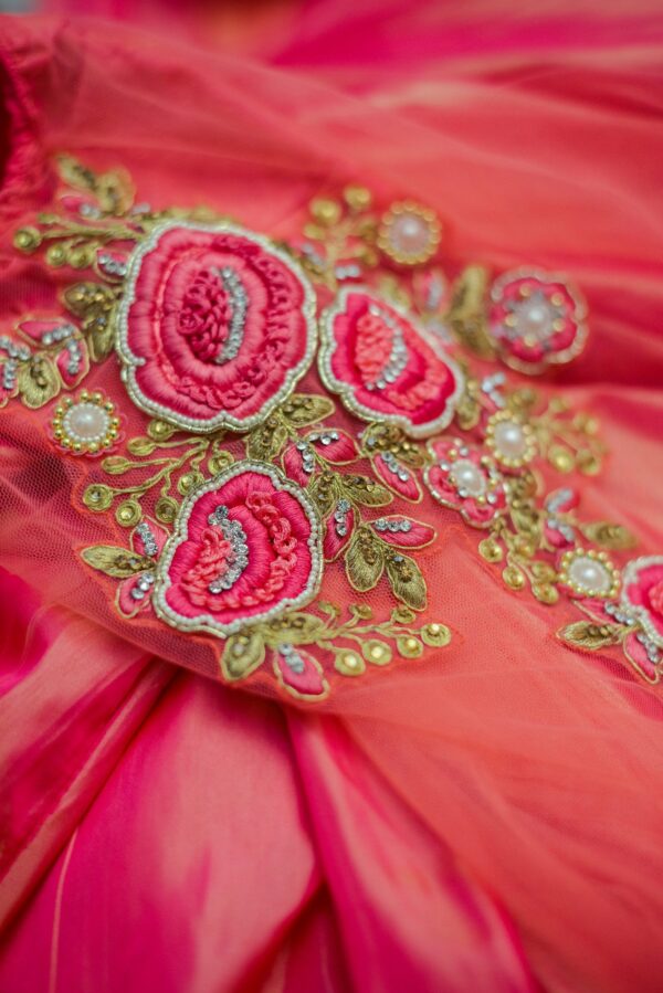 Red lehenga with Floral design - Image 2