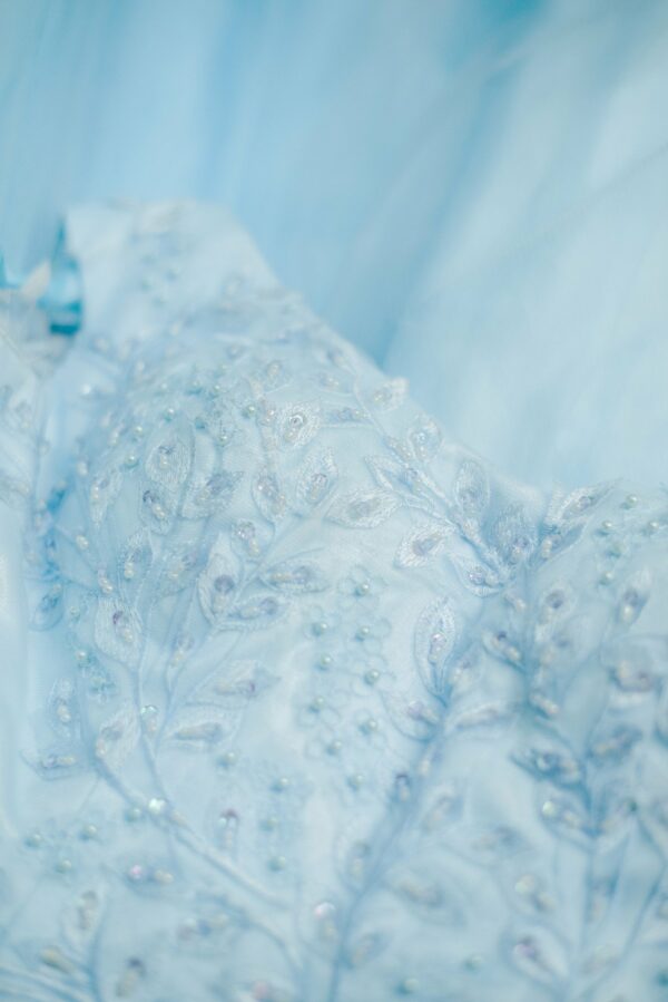 Sky blue with floral top design and net bottom lehenga - Image 2