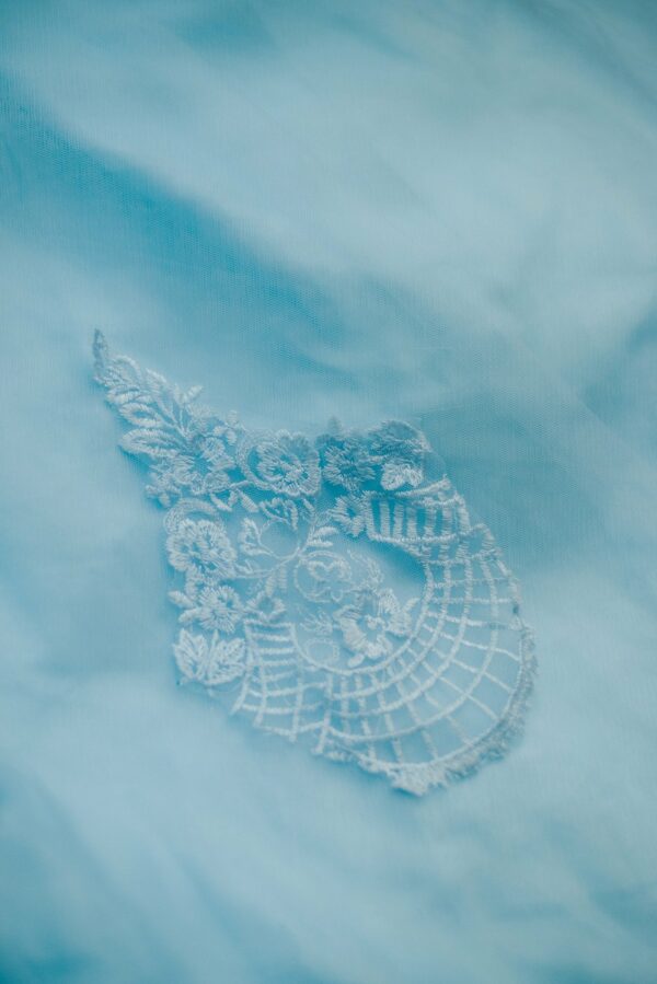 Sky blue with floral top design and net bottom lehenga - Image 3