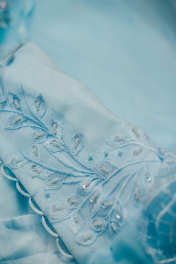 Sky blue with floral top design and net bottom lehenga - Image 5