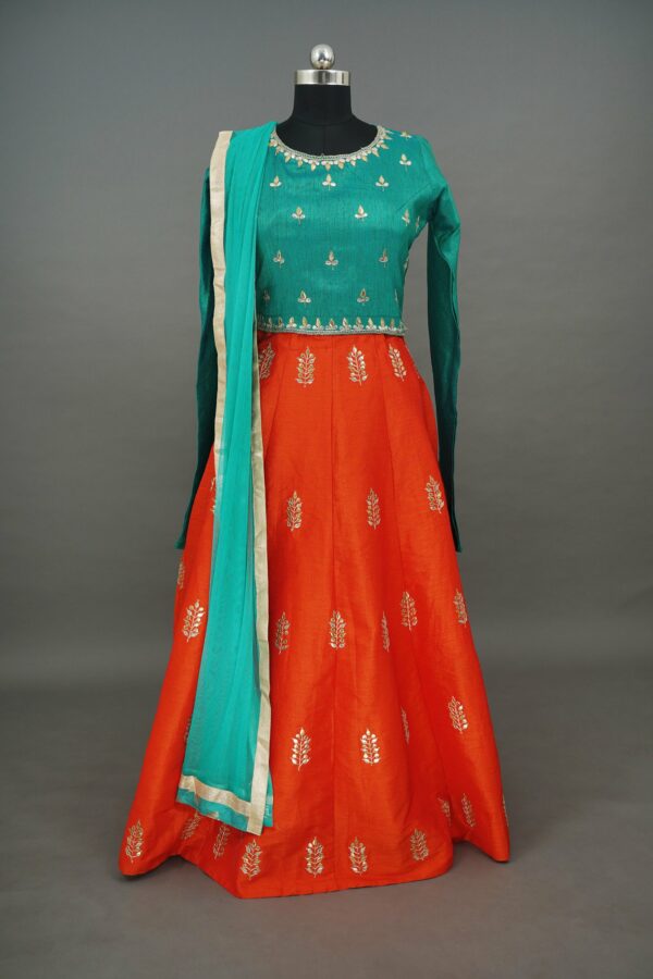 Turquoise blue with orange bottom