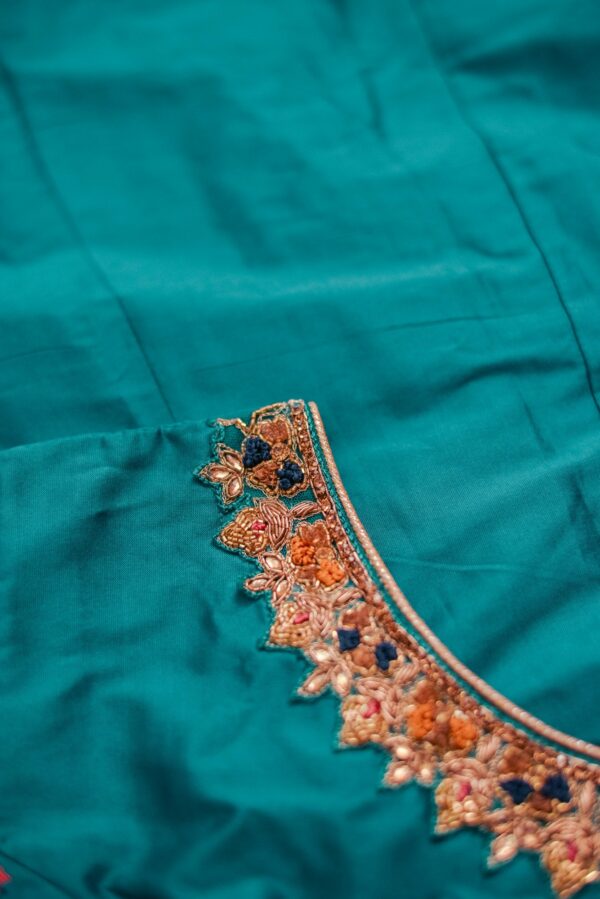 Turquoise blue with orange design bottom lehenga - Image 2