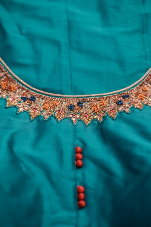 Turquoise blue with orange design bottom lehenga - Image 3